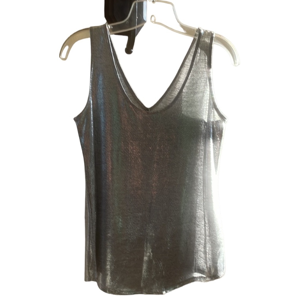 Silver V Neck Shimmery Tank Top WHBM Blouse Size XS